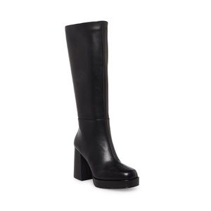 Steve Madden Elise Black Leather Knee-High Heeled Boots